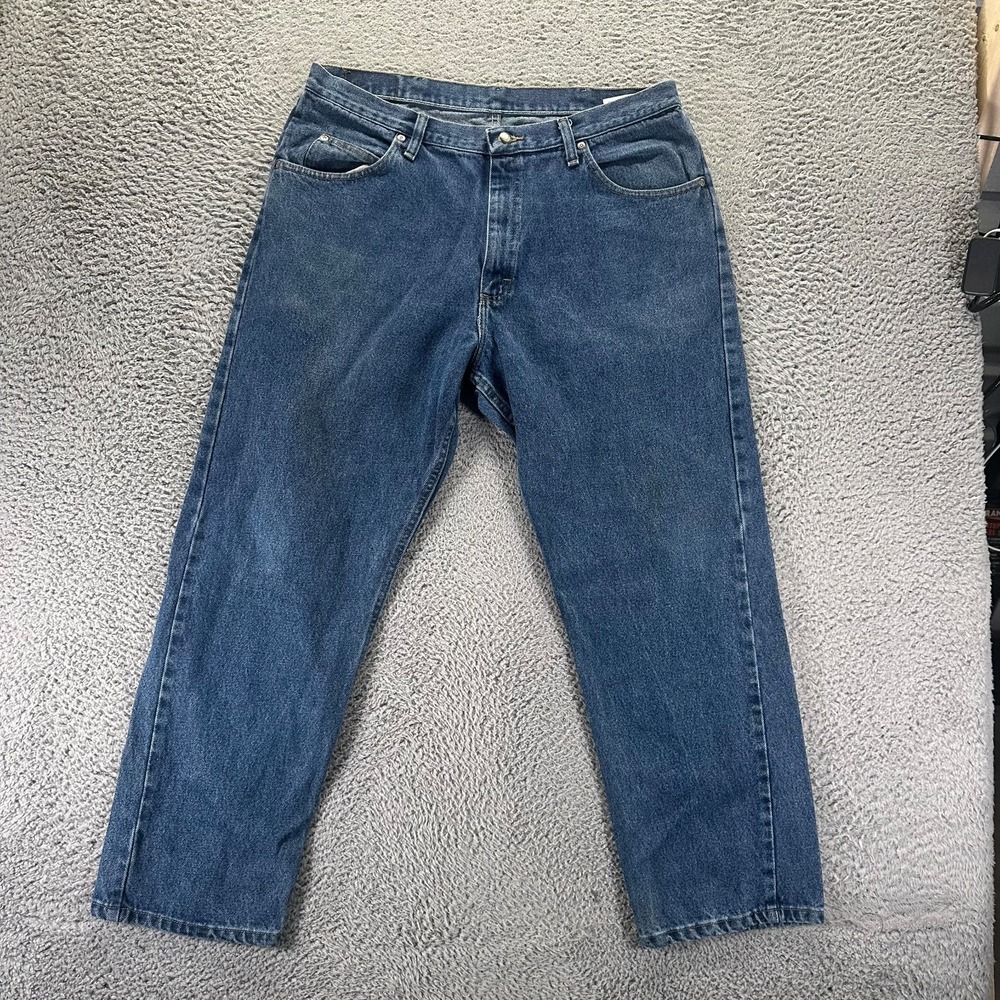 Wrangler Jeans Mens 38x30 Blue Cotton Denim Straight Leg Relaxed Travel Workwear